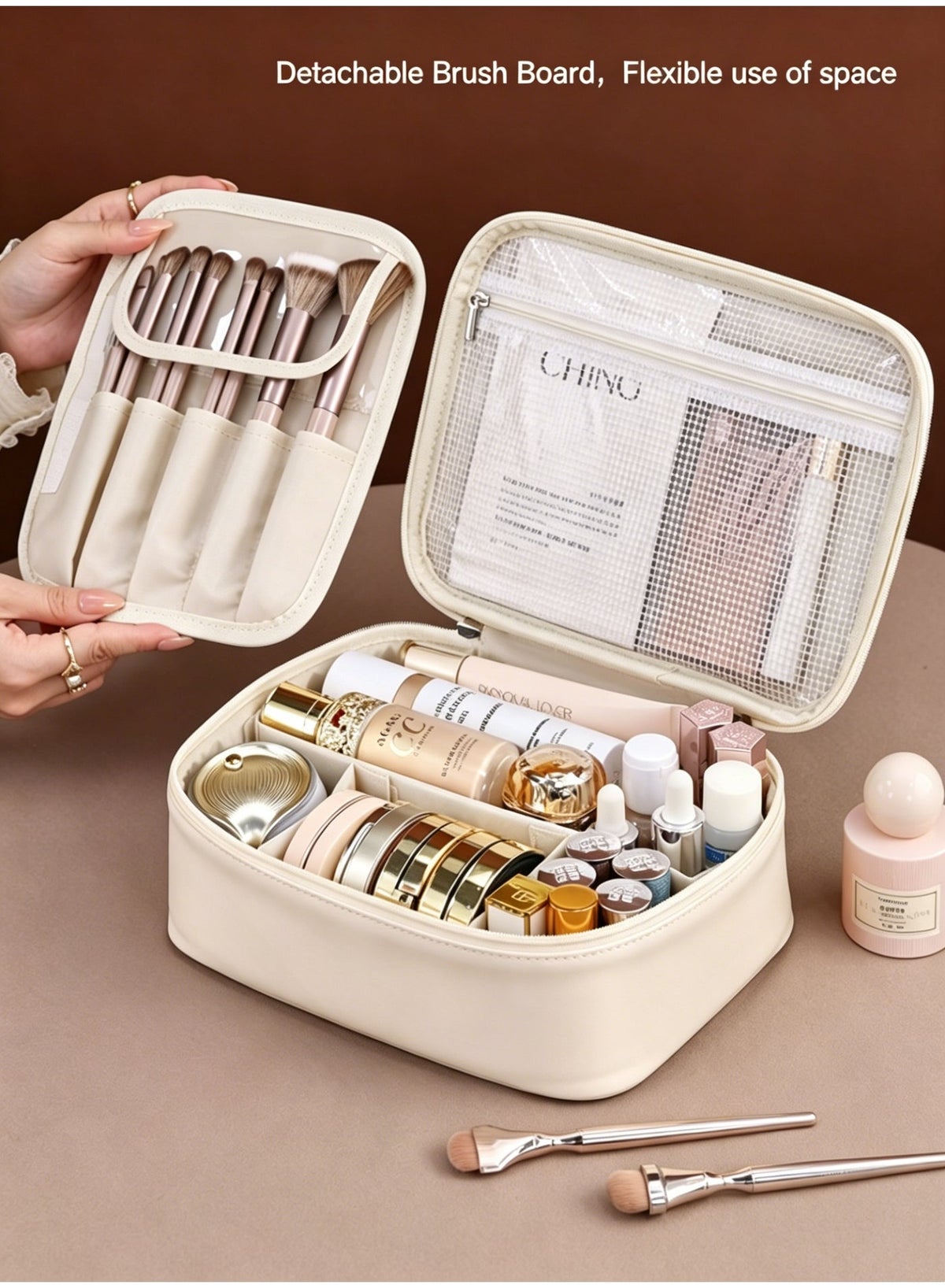 Travel Makeup Bag Gift for Women, Soft PU Leather Cosmetic Bags, Waterproof Toiletry Bag, Portable - Image 2