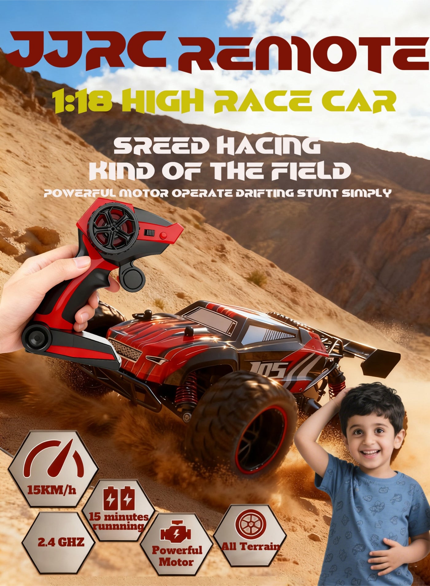 JJRC Q105 Remote Control Car, 1:18 Scale All Terrain RC Cars, 15Km/h with Colorful LedLight and one - Image 2