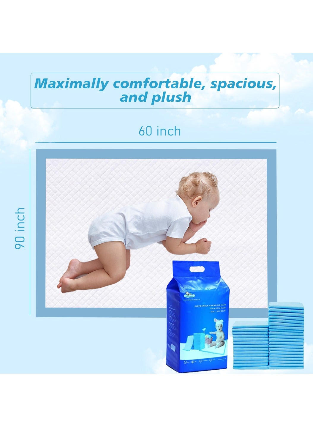 Disposable Changing pads (Pack Of 30) for Baby 60 cm X 90 cm Soft Ultra Absorbent Waterproof Diaper - Image 2