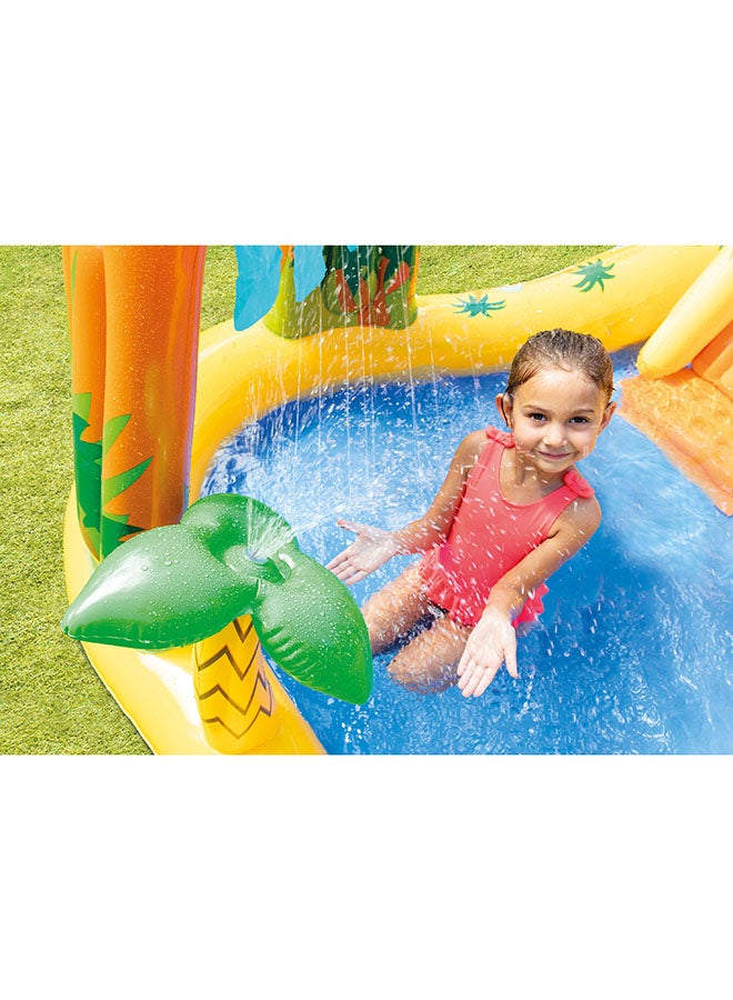 Intex Inflatable Dinosaur Play Center Outdoor Playhouse with Kid Pool Slide, Water Sprayer, - Image 3
