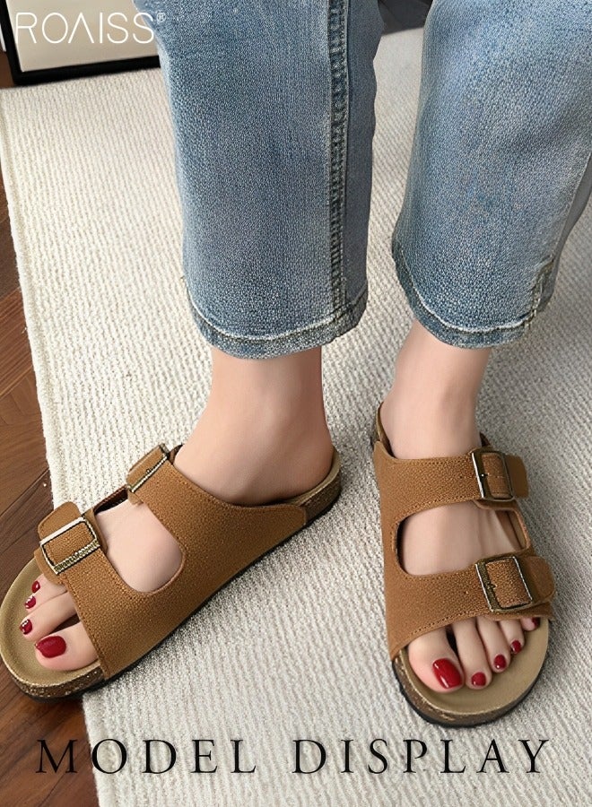 Women's Straight Cut Open Toe Slippers Frosted Soft Thick Sole Anti Slip Sandals Adjustable - Image 5