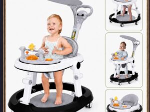 Baby Walker, 5-in-1 Foldable Baby Walker with Wheels, Music, Baby Toddler Walker with Push Handle,