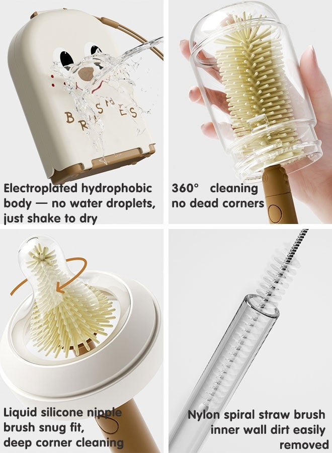All-in-One Baby Bottle Cleaning Brushes Set with Silicone Bottle Brush, Nipple Brush, Straw Brush, - Image 4