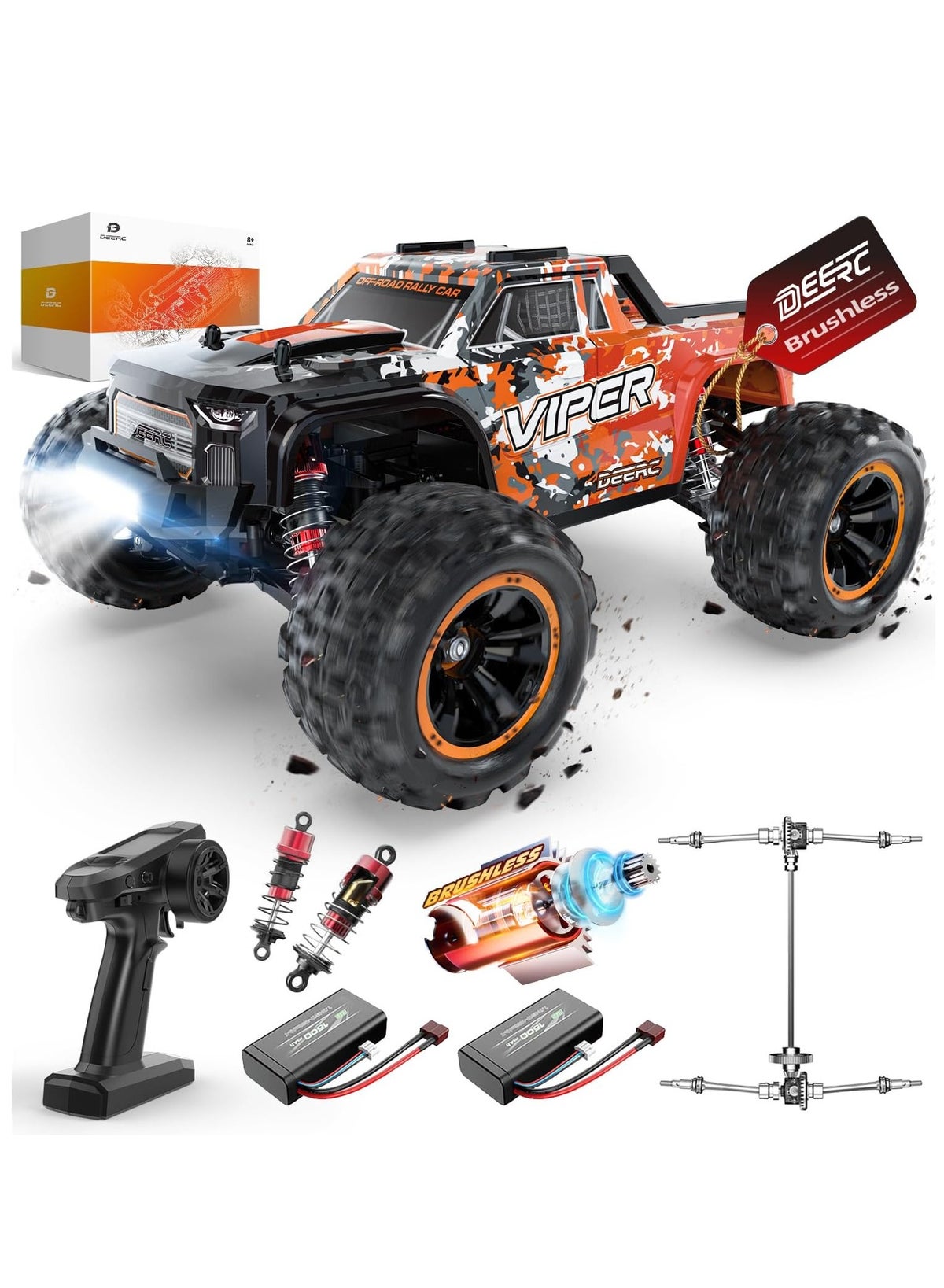 DEERC H16R Brushless Fast RC Cars,1:16 52KM/H High Speed Remote Control Car,4X4 All Terrains RC