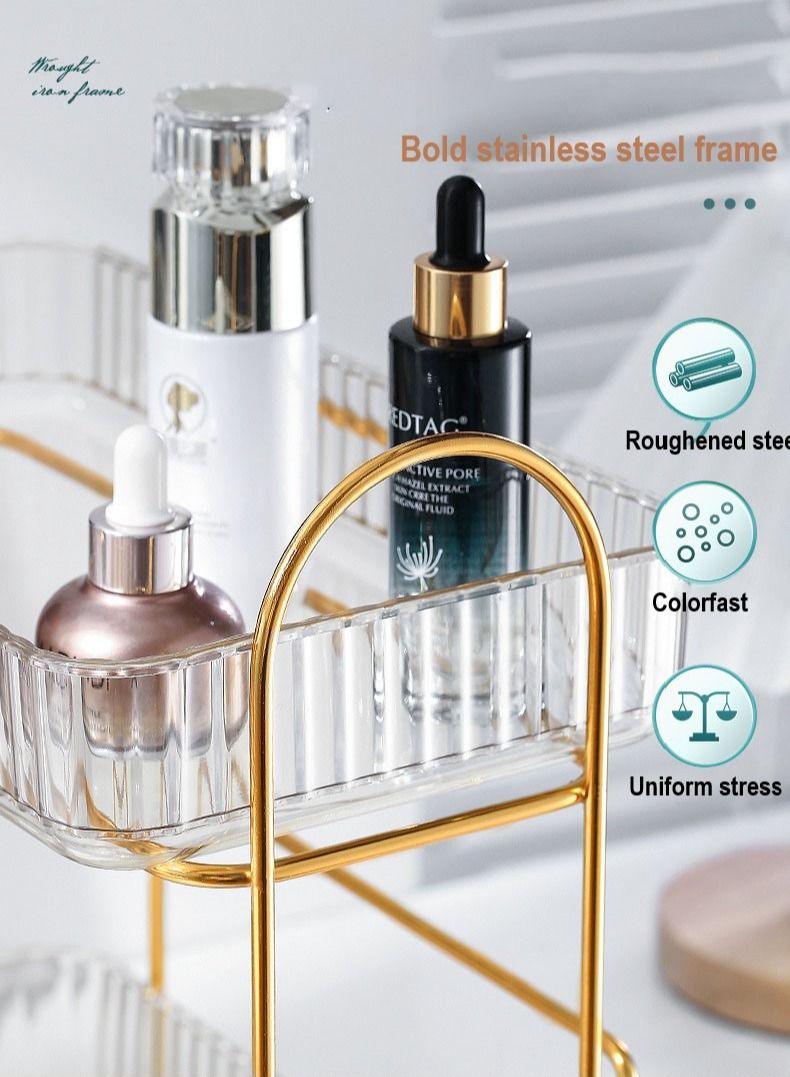Makeup Organizer Dresser Cosmetic Storage Box PET Metal Bathroom Skin Care Product Double-Layer - Image 2