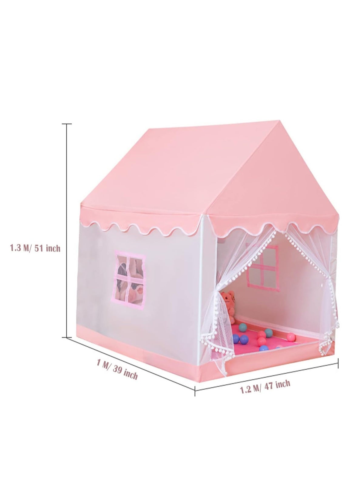 Play Tent, Playhouse For Kids Indoor & Outdoor, Princess Castle Tent with Windows and Basic Mat, - Image 3