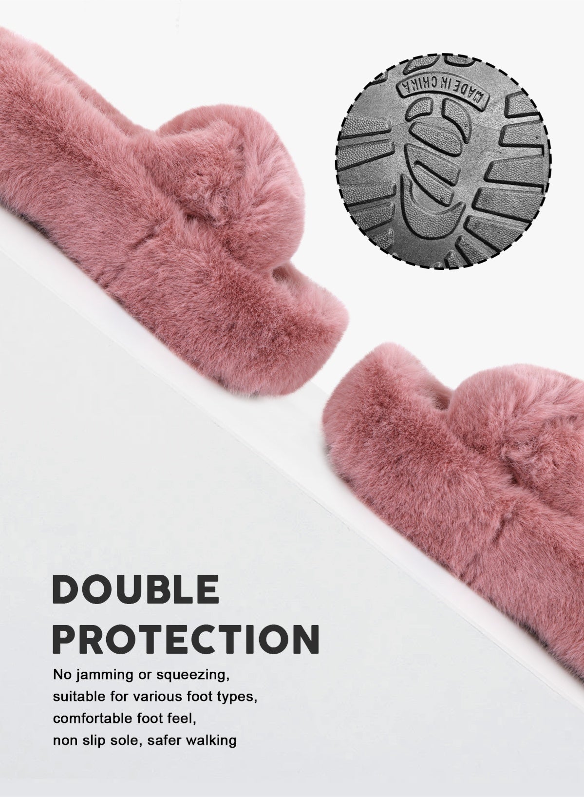 Women's Fluffy Slippers Solid Color Platform Slippers - Casual Winter Shoes Slippers, Stylish Cross - Image 4
