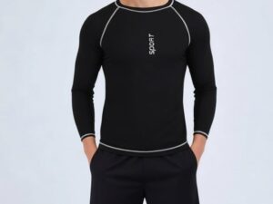 Men's 2-Piece Sun Protection Swim Set, Pullover UV-Protective Long-Sleeve Round-Neck Top,