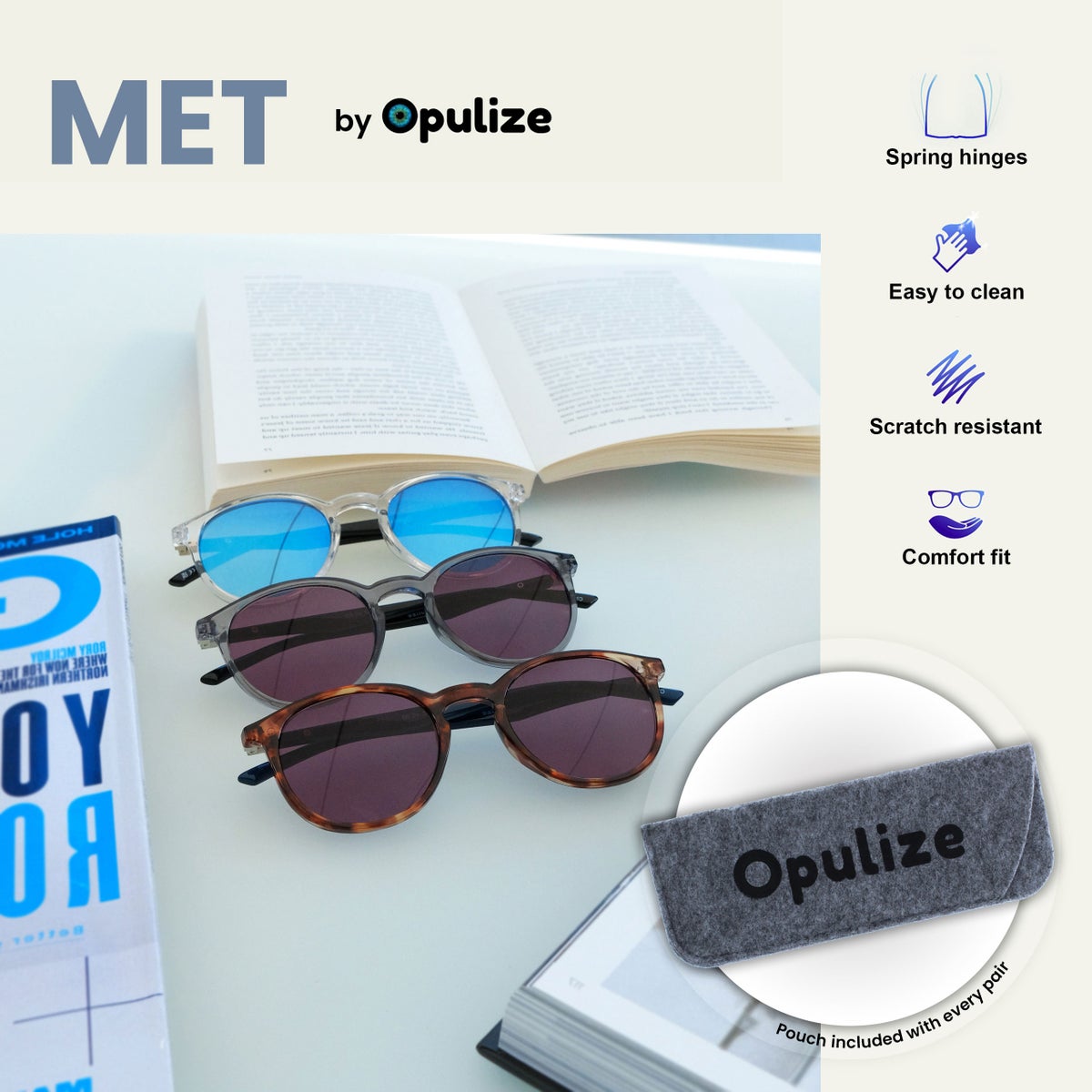 MET Fashion Sunglasses for Women Men - Slim Round Frame - Tinted UV400 Protection Lens - Spring - Image 4