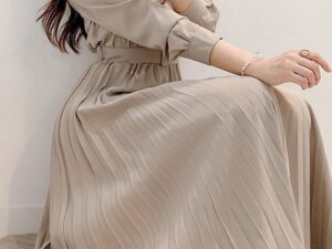Elegant Lapel Shirt Dresses for Women French Solid Color Long Sleeve Buttoned Pleated Hem High