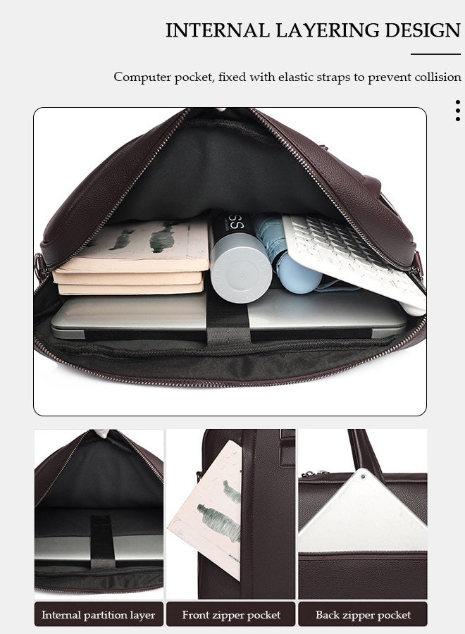 15.6 Inch Laptop Bag Lightweight PU Computer Bag Travel Business Briefcase Water Resistance - Image 3