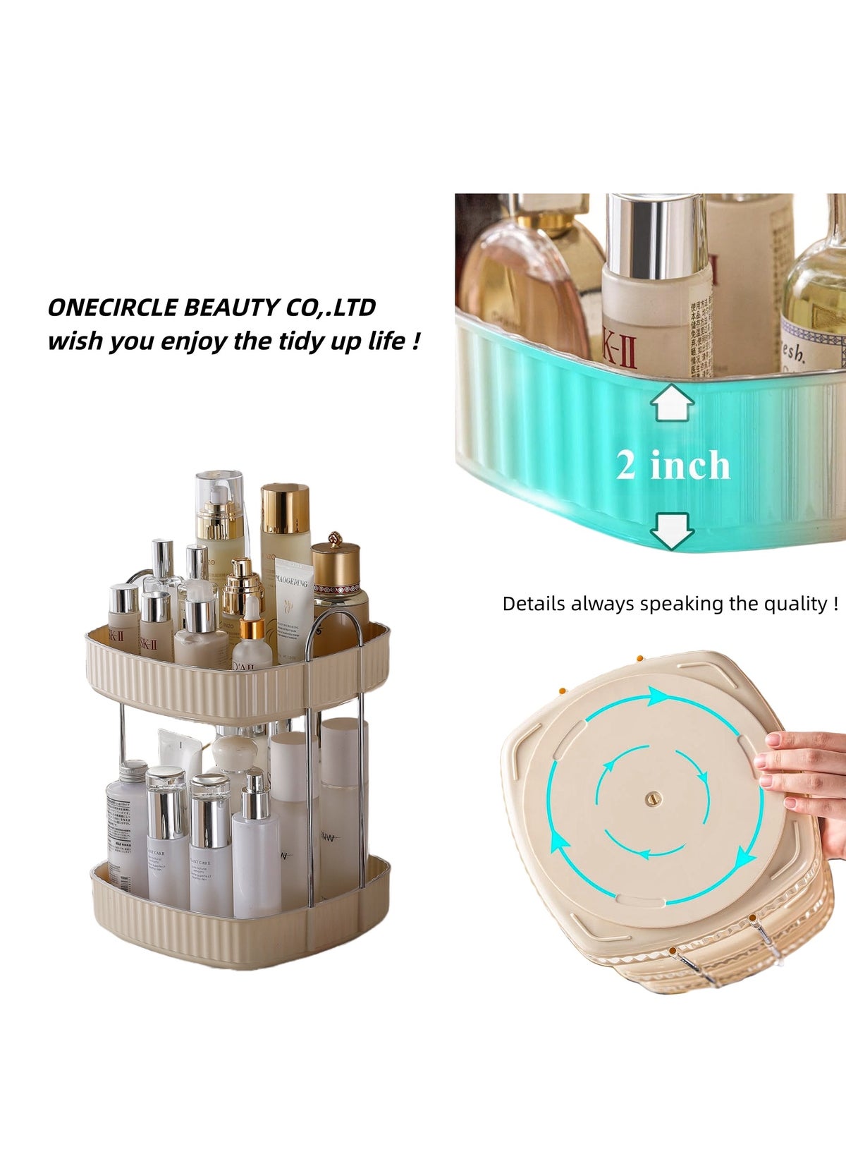 ONECIRCLE Rotating Makeup Organizer for Vanity,Double Tier Cosmetic organizer fits for Cosmetic - Image 4