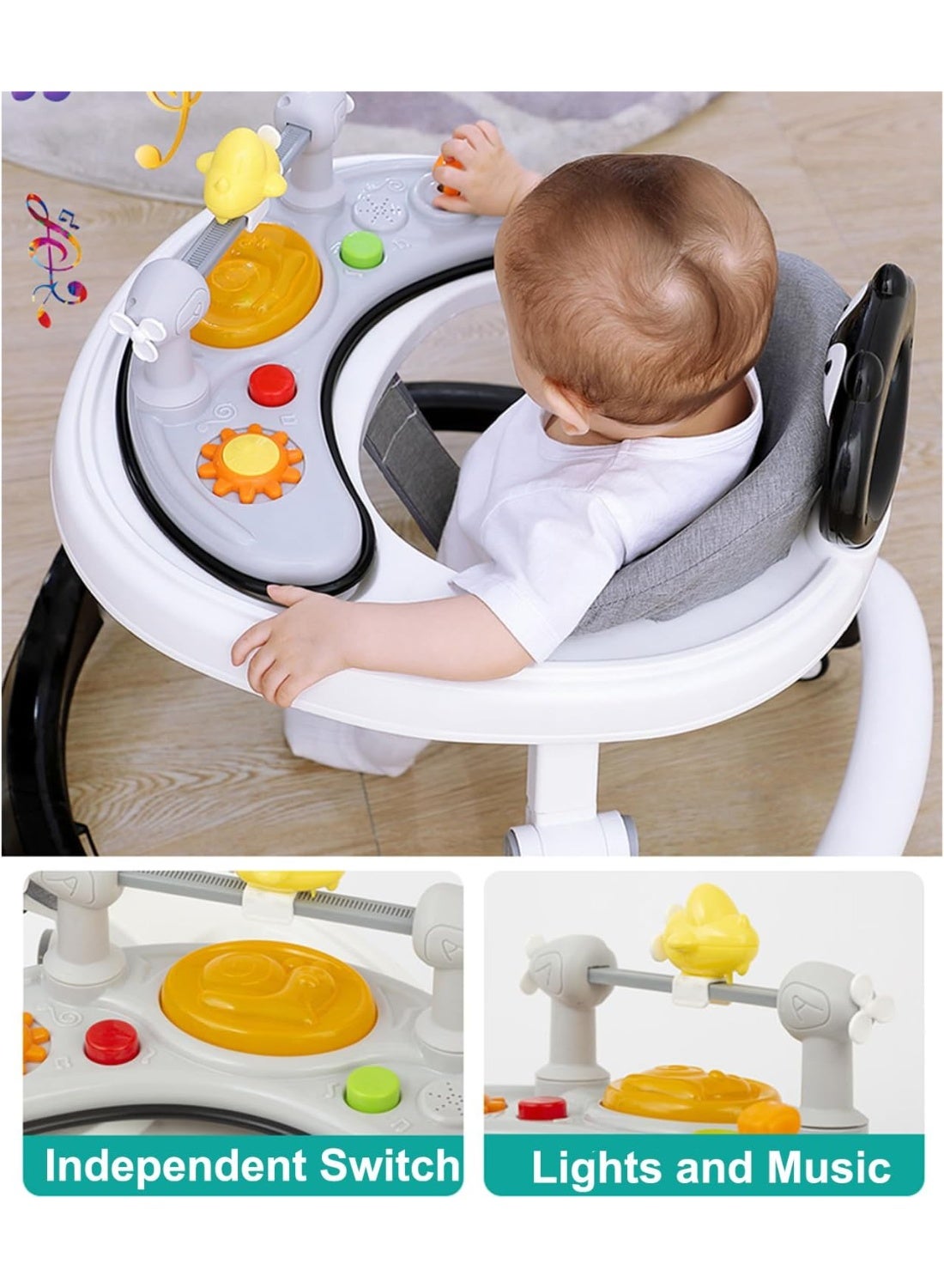 Baby Walker With Adjustable Height, Foldable, Foot Pads for Boys Girls, Walker and Bouncer Combo, - Image 5