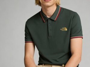 2026 The North Face Gold Logo Unisex Polo Shirt, Premium Pique Cotton Short Sleeve with Striped