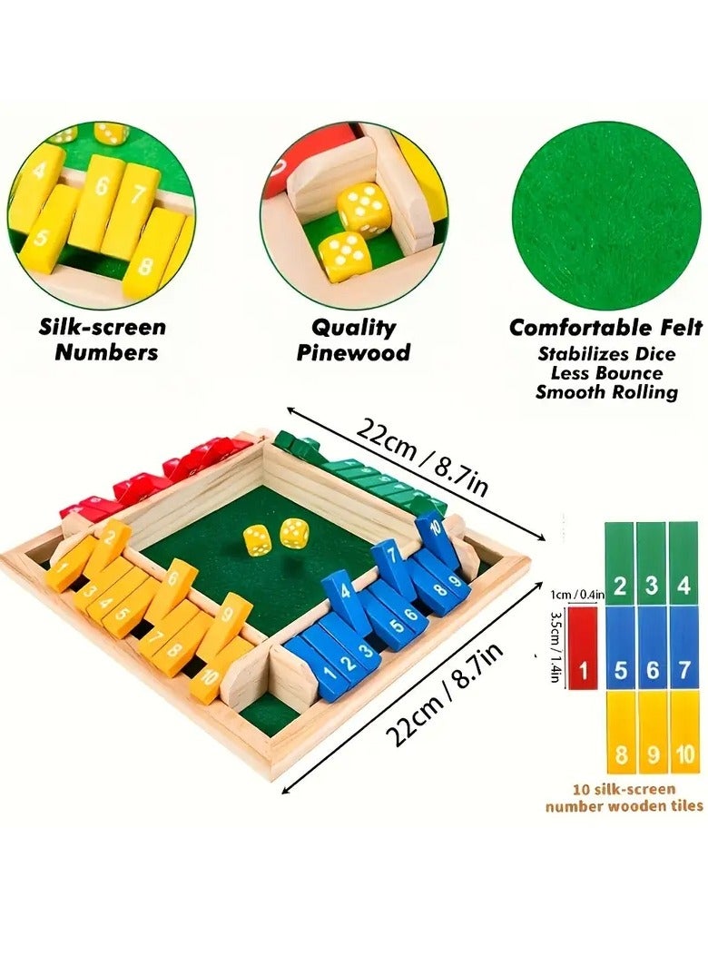 Classic Wooden Shut the Box Game (2-4 Players) – 4-Sided Board with 8 Dice & Number Tiles, Fun & - Image 5