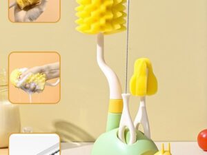 4-in-1 Baby Bottle Cleaning Brush Set, 360° Rotating Soft Sponge Bottles Cleaner with Bottle Brush,