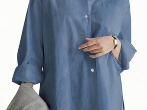 Ladies Comfortable Lapel Shirt for Daily Commute - Single-Breasted Long Sleeve Top with Simple