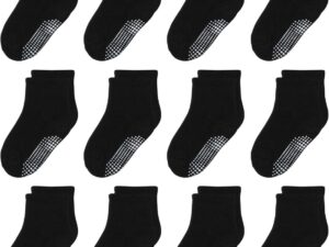12 Pairs Non Slip Grip Ankle Boys and Girls Socks with Non Skid for Babies Toddlers and Kids Back