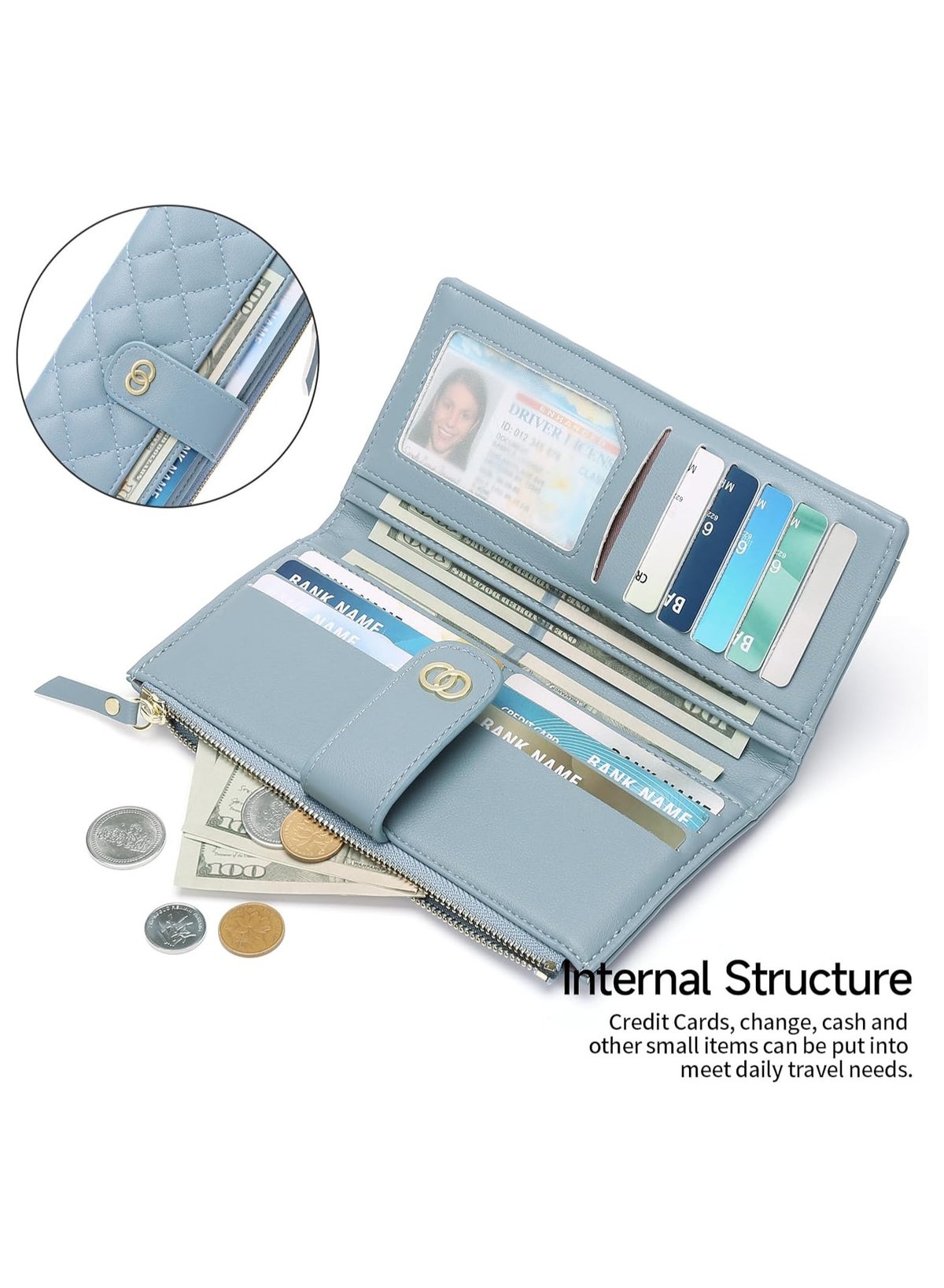 Womens Wallet Slim Rfid Blocking Bifold Leather Credit Card Wallets for Women Clutch with Zipper - Image 4