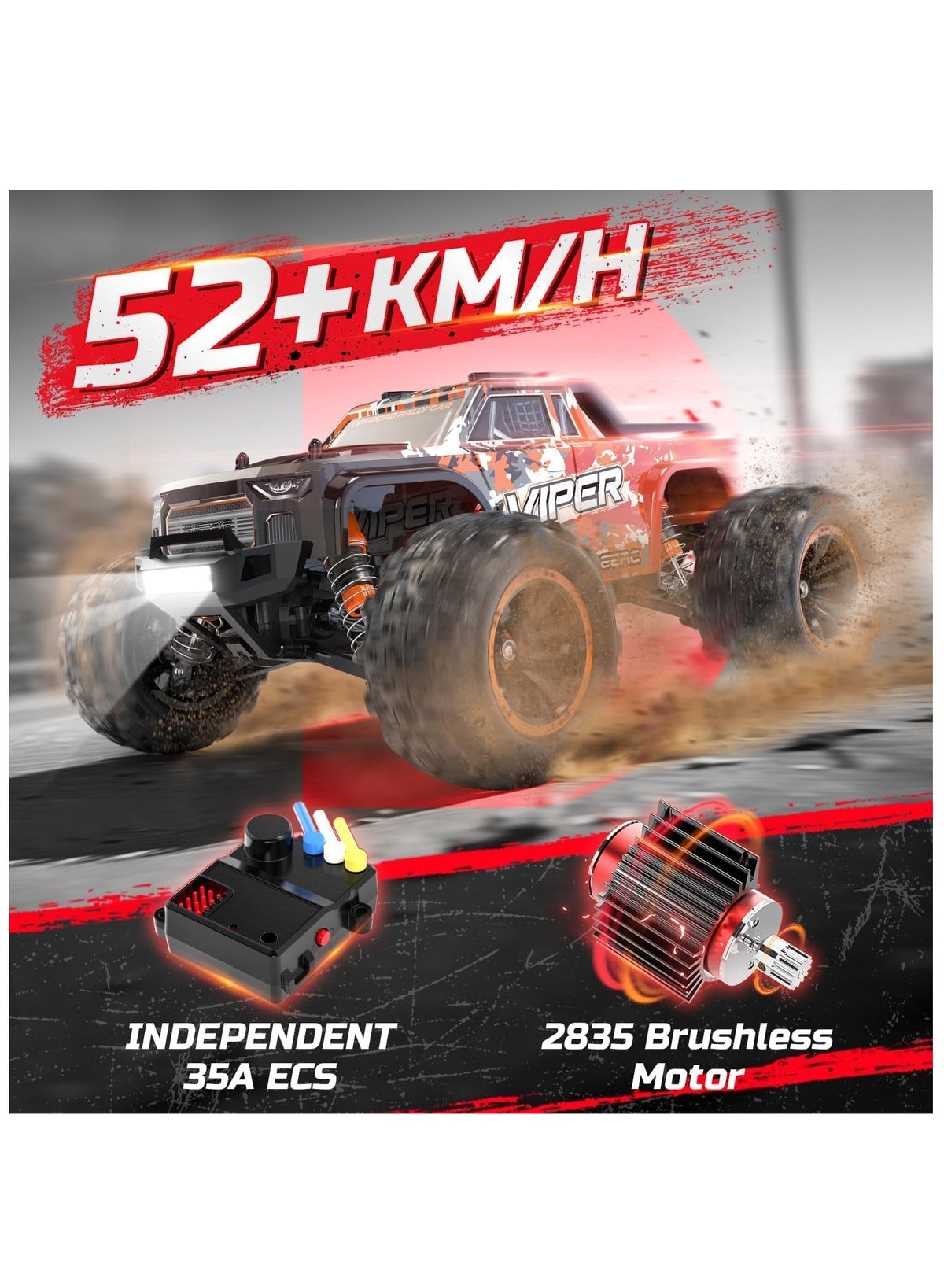 DEERC H16R Brushless Fast RC Cars,1:16 52KM/H High Speed Remote Control Car,4X4 All Terrains RC - Image 2