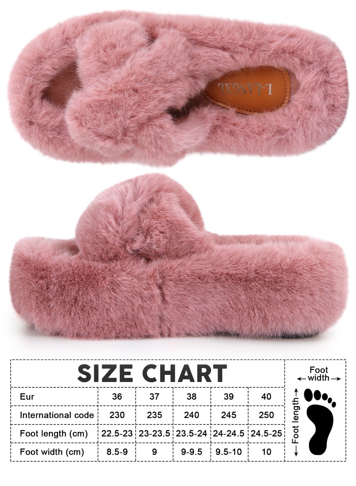 Women's Fluffy Slippers Solid Color Platform Slippers - Casual Winter Shoes Slippers, Stylish Cross - Image 3