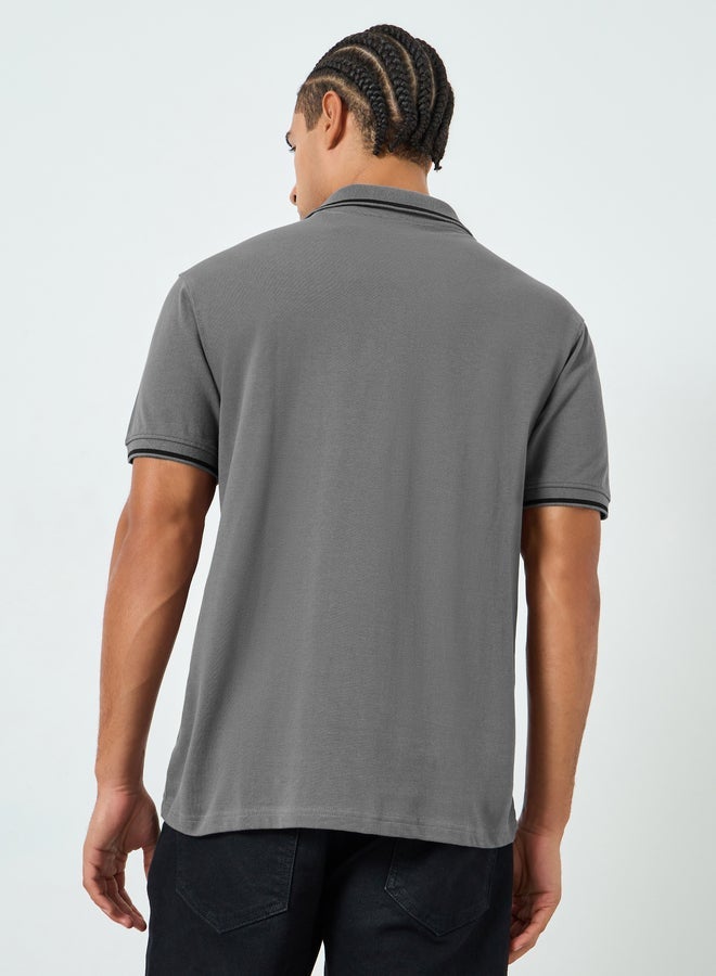 Classic grey piqué polo shirt tailored in a relaxed fit for all-day comfort. Featuring a modern zip - Image 5