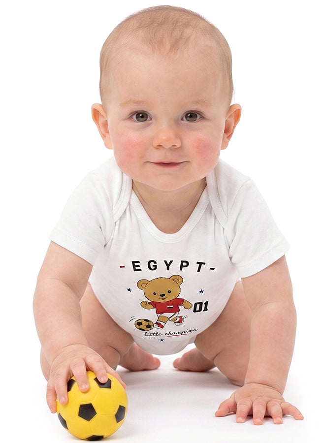 FIFA Egypt Football Printed Unisex Baby Onesie, Little Champion Teddy Graphic, Soft Cotton Infant - Image 5
