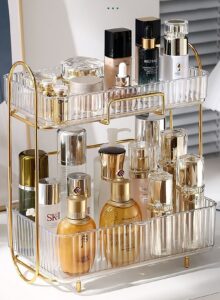 Makeup Organizer Dresser Cosmetic Storage Box PET Metal Bathroom Skin Care Product Double-Layer