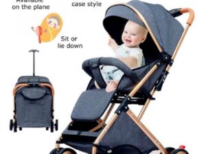 A high-view, convenient stroller that can be folded with one hand, can be sat or laid down, has a
