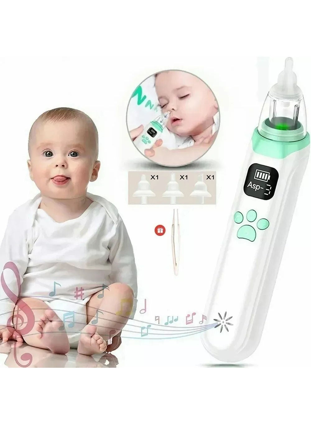 Electric Silent Baby Nasal Aspirator Automatic Nose Cleaner With Silicone Nose Tips Music Soothing - Image 2