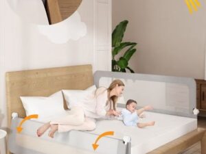 Bed Rails for Toddlers, Swing Down Safety Bed Guard for Convertible Crib, Extra Tall Folding