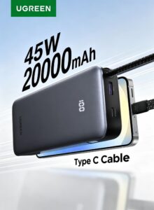 20000mAh 45W Power Bank Built-in Type-C Cable, LED Display