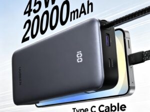 20000mAh 45W Power Bank Built-in Type-C Cable, LED Display