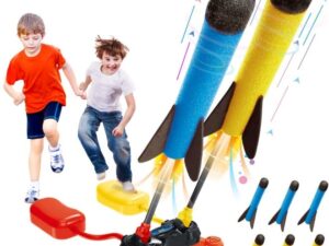 PlumoToys Rocket Launcher Stomp Rocket Dual Pedal Stomp Kids Foam Rockets With 6 Foam Rockets