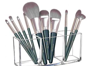 ORiTi 3 Slot Clear Acrylic Makeup Brush Holder Organizer,Eyeliners Display Holder Cosmetic Brushes