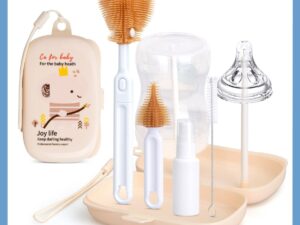 Baby Bottle Cleaning Kit with Silicone Brush, Nipple Brush, Straw Brush and Drying Rack - 6 in 1
