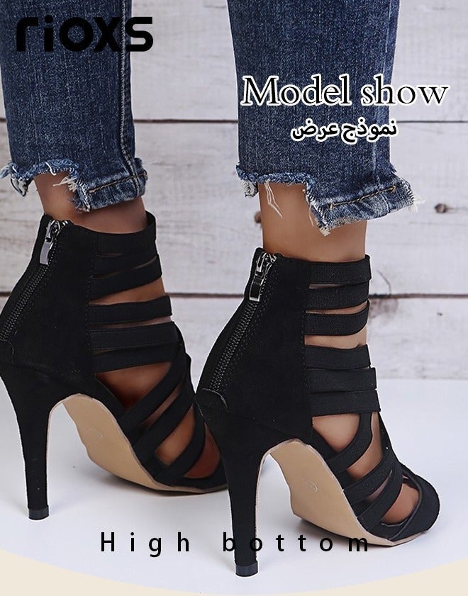 Women's High Heels Sandals, Open Toe Strappy Stiletto Heeled Sandals with Back Zipper, Fashion - Image 3