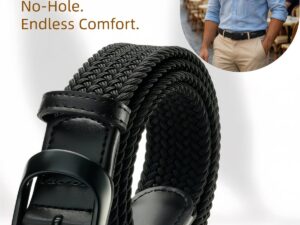 No-Hole Adjustable Elastic Belt for Men, Woven Stretch Belt with Metal Buckle – Formal & Casual