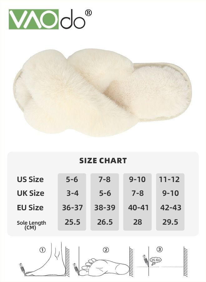 Womens Fuzzy Memory Foam Slippers Cross Band Cozy Plush Home Slippers Fluffy Furry Open Toe House - Image 4