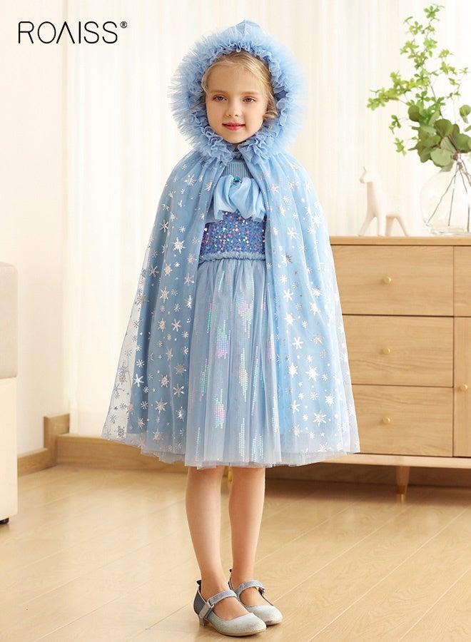 Girls Cape with Snowflake Patterns, Luxurious Hooded Cloak, Princess Dress up Costume for Girls, - Image 2
