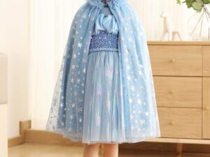 Girls Cape with Snowflake Patterns, Luxurious Hooded Cloak, Princess Dress up Costume for Girls,