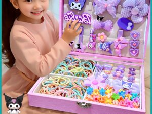 156PCS Hair Accessories Set, Girls Hair Dress Up Kit with Jewelry Box, Hair Ties, Hair Clips and
