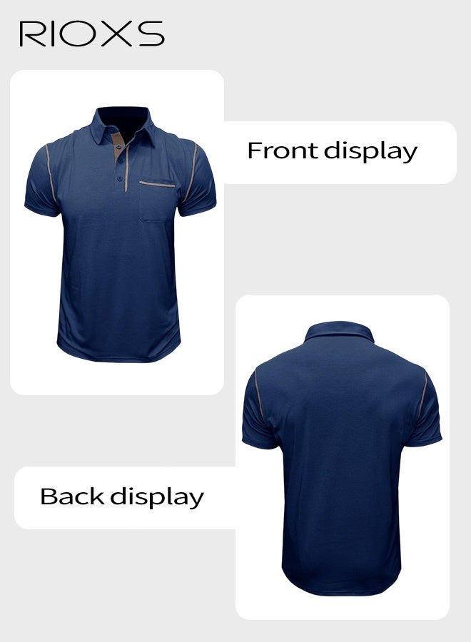 Men's Polo Shirts, Classic Button Cotton T-Shirt, Short Sleeve Casual Golf Tee Tops, Soft - Image 4