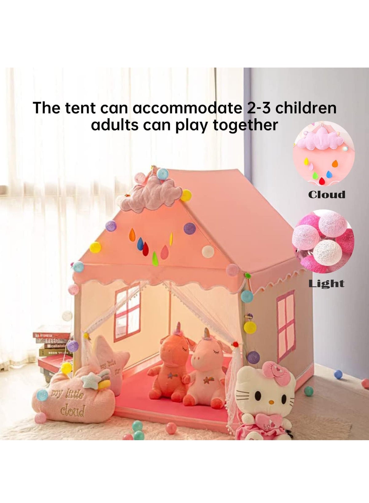 Play Tent, Playhouse For Kids Indoor & Outdoor, Princess Castle Tent with Windows and Basic Mat, - Image 5