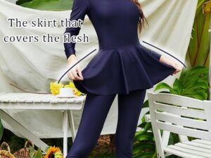 One-Piece Women's Conservative Swimsuit Set Muslim Ruffled Hem Swimsuit Long-Sleeved Trousers