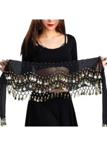 Imported Belly Dance Wrap Belt Skirt Black With Gold Coins Suitable For 8+ Years One Size for