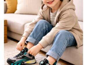 These boys’ sneakers combine style, comfort, and practicality in one pair. The lightweight design