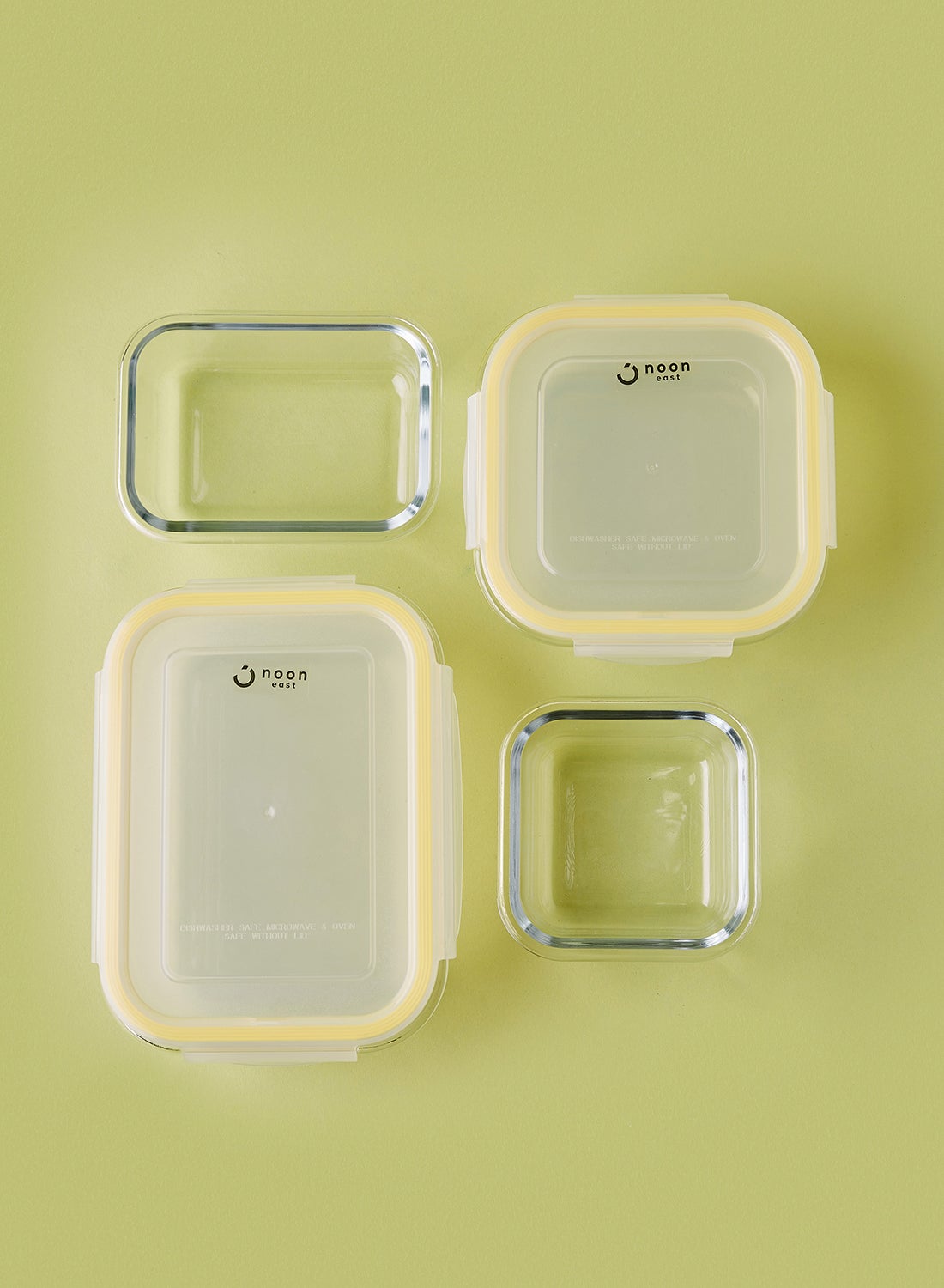 6 Piece Borosilicate Glass Food Container Set - Airtight Lids - Lunch Box - Rectangle + Square - Food Storage Box - Storage Boxes - Kitchen Cabinet Organizers - Glass Food Container - Yellow Yellow 6-Piece (Rectangle/Square) - Image 2