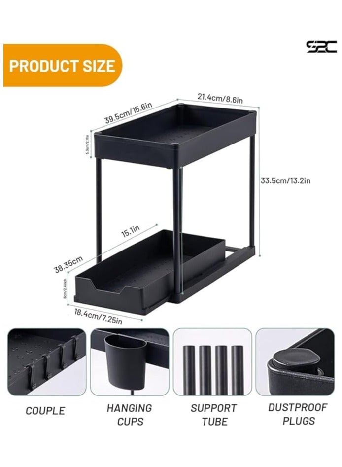 S2C Non-Slip Under Sink Organizer, Multi-Purpose Organizer With Hooks & Cup, for Kitchen, Bathroom, Countertop, and Cabinet - Sturdy and Durable with Sliding Drawers, Easy Assembly (2 Pack) - Image 3