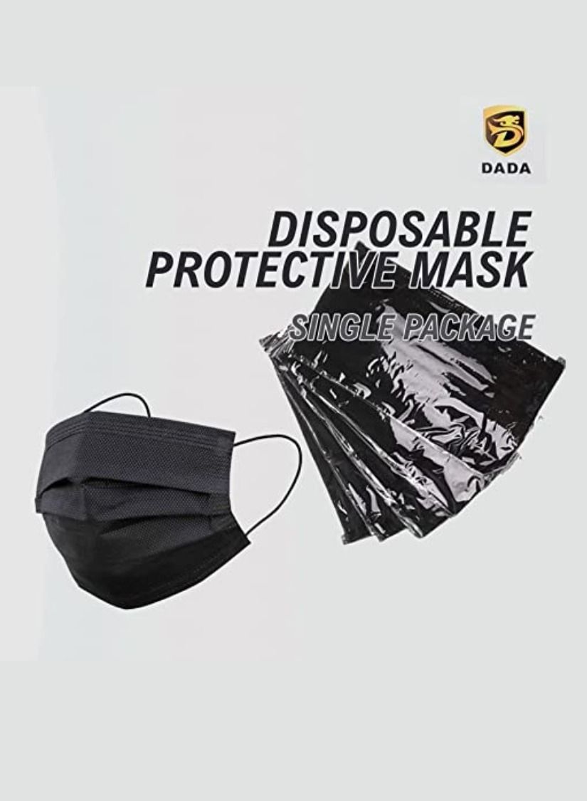 50-Pieces 3 Ply Disposable Face Mask For Adults Individually Packed Black - Image 3
